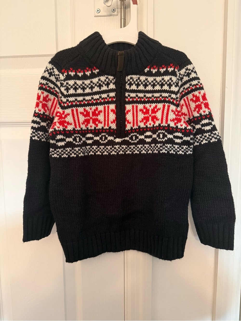 Carter's Black Zip-Up Fair Isle Sweater with Red and White Yoke